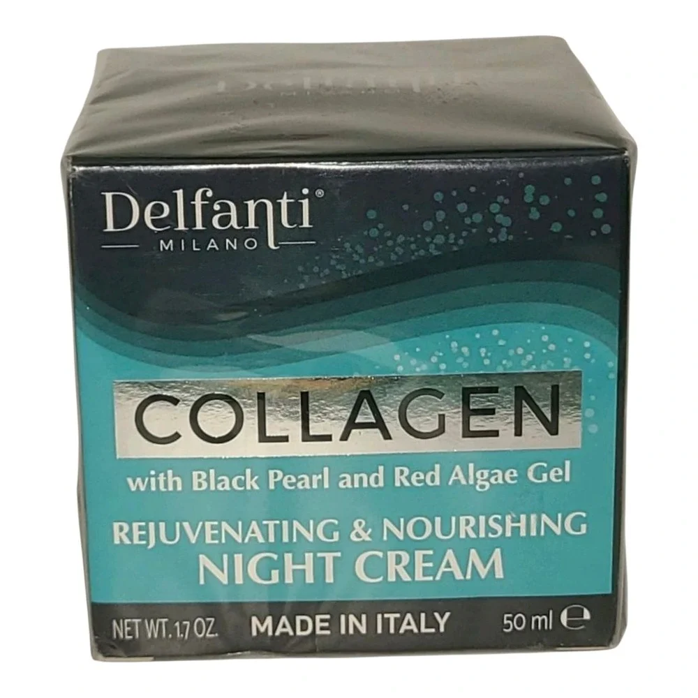 Delfanti Milano Collagen Night Cream Black Pearl‎ & Red Algae Gel 1.7 Oz NEW